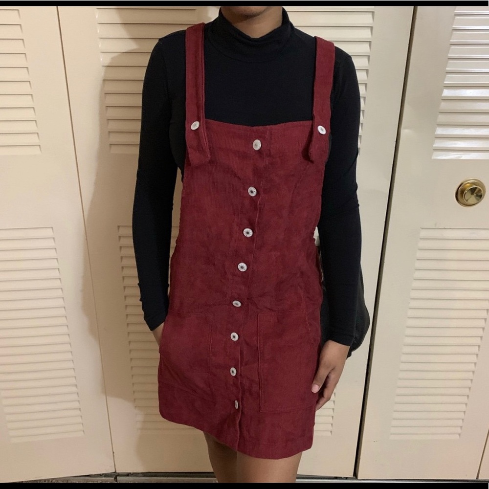 🧸Burgundy Corduroy overall dress